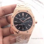 JF Factory Replica Audemars Piguet Frosted Rose Gold Black Dial Wrist Watch
